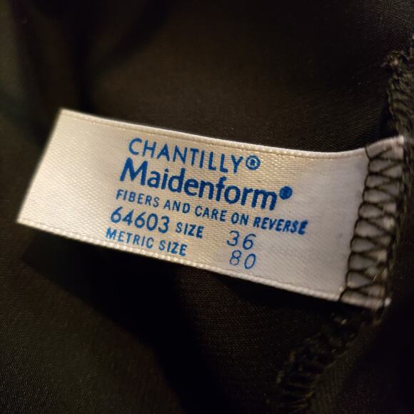 Vintage Union Tag Chantilly Maidenform Camisole Lingerie Lace Silky Black 36 - Picture 10 of 11